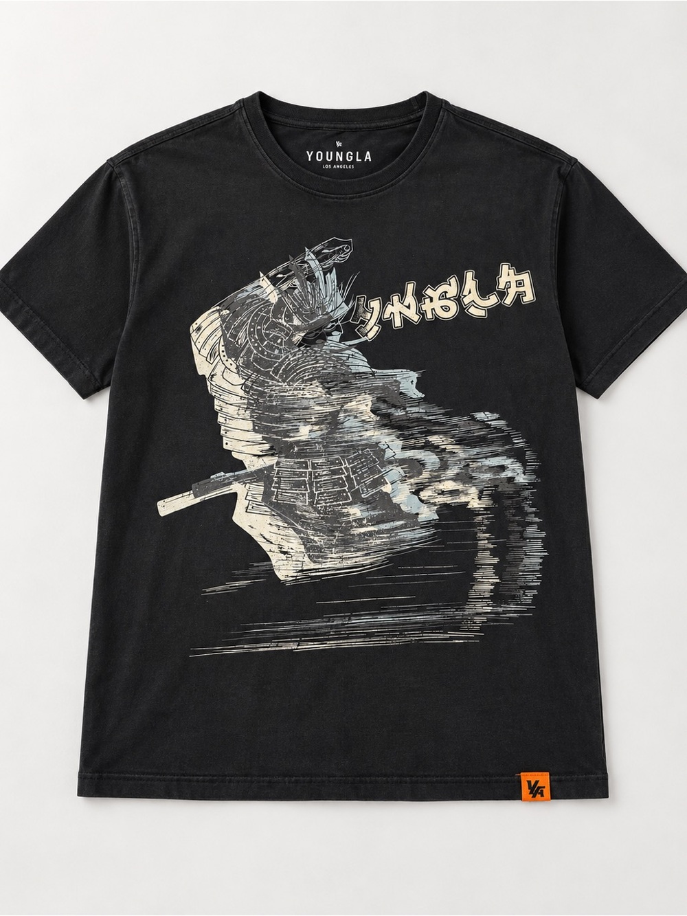 YoungLA Black Samurai Graphic Tee with Beige Accents